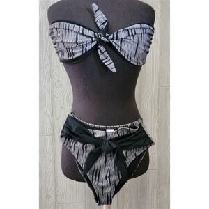 NWOT Barefoot Miss of California L Reversible Stripe Tie Bikini 94020